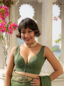 Suta - Women Green Embroidered Gota Work Stitched Blouse