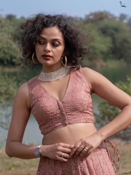 Suta - Women Dusky Rose Pink Floral Embroidered Cotton Stitched Blouse