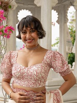 Suta - Women White Floral Embroidered Cotton Stitched Blouse