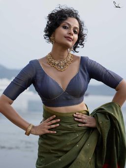 Suta - Women Navy Blue Solid Gota Work Stitched Blouse