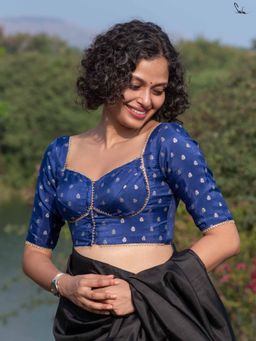 Suta - Women Blue Woven Designed Brocade Stitched Blouse