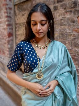 Suta - Women Navy Blue Woven Design Brocade Stitched Blouse