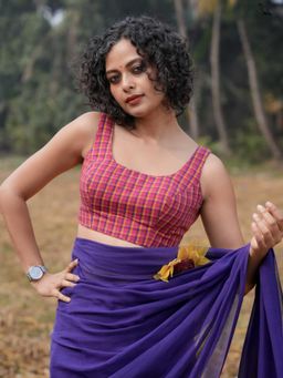 Suta - Women Pink Checked Sleeveless Cotton Stitched Blouse