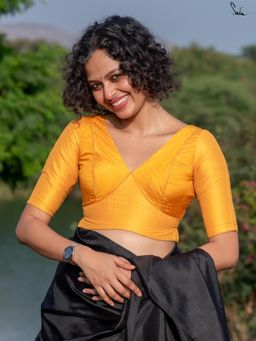 Suta - Women Yellow Stripes Woven Chanderi Stitched Blouse