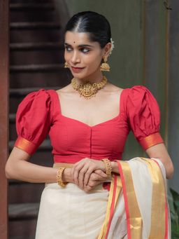 Suta - Women Red Solid Woven Design Cotton Stitched Blouse