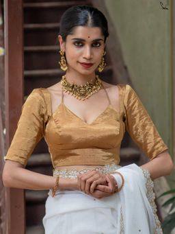 Suta - Women Gold Silk Chanderi Handloom Stitched Blouse