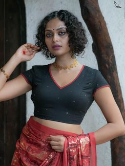 Suta - Women Black Embellished V-Neck Stitched Blouse