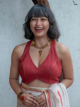 Suta - Women Maroon Halter Neck Sleeveless Stitched Blouse