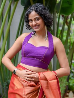 Suta - Women Purple Solid Cambric Cotton Stitched Blouse