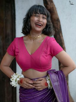 Suta - Women Pink Solid Stitched Blouse