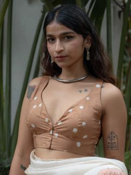 Suta - Women Beige Printed Sleeveless Stitched Blouse