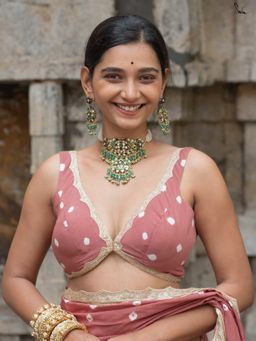 Suta - Women Mauve Printed Embroidered Lace Work Stitched Blouse