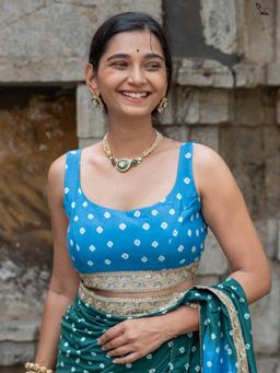 Suta - Women Blue Printed Sleeveless Cotton Stitched Blouse