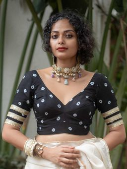 Suta - Women Black Printed Muslin Cotton Stitched Blouse