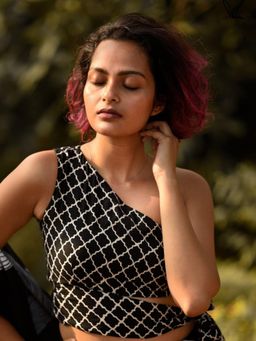 Suta - Women Black Printed One Shoulder Stitched Blouse