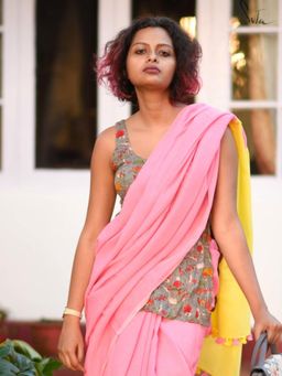 Suta - Women Grey Floral Printed Sleeveless Rayon Stitched Blouse