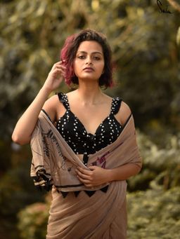 Suta - Women Black Polka Dot Printed Sleeveless Stitched Blouse