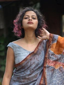 Suta - Women Grey Solid Art Silk Stitched Blouse