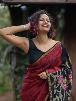 Suta - Women Black Solid Art Silk Stitched Blouse