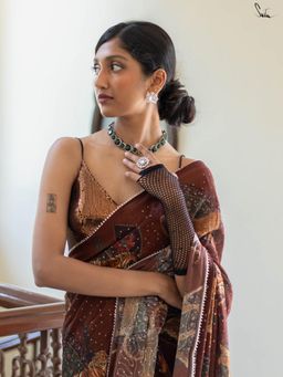 Suta - Women Brown Polyester Sequined Stitched Blouse