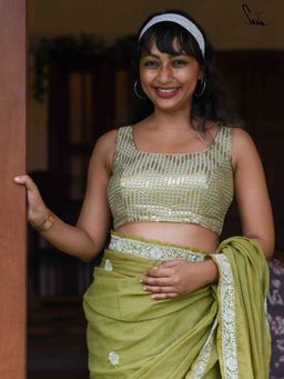 Suta - Women Green Embellished Sleeveless Stitched Blouse