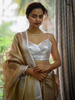 Suta - Women Silver Polyester Sequined Stitched Blouse