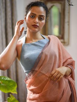 Suta - Women Blue Solid Cotton Halter-Neck Cotton Stitched Blouse