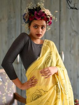 Suta - Women Grey Solid Cotton Lycra Stitched Blouse