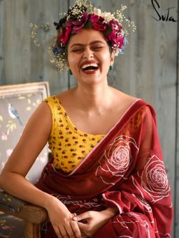 Suta - Women Yellow Cotton Lycra Floral Printed Stitched Blouse