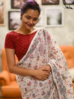 Suta - Women Red Floral Printed Cotton Lycra Stitched Blouse