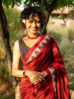 Suta - Women Black Checks Printed Cotton Reversible Stitched Blouse