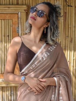 Suta - Women Brown Embroidered Shoulder Straps Stitched Blouse