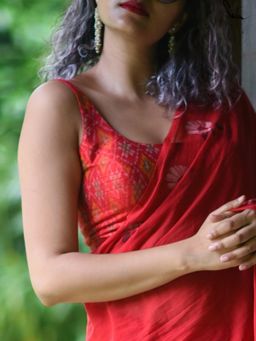 Suta - Women Red Ikat Printed Sleeveless Silk Stitched Blouse