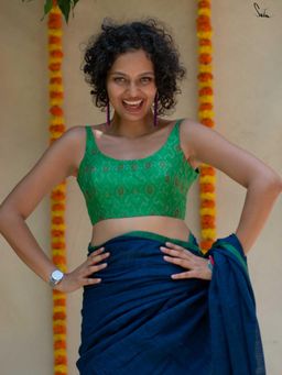 Suta - Women Green Ikat Printed Sleeveless Silk Stitched Blouse