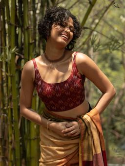 Suta - Women Maroon Ikat Printed Silk Stitched Blouse