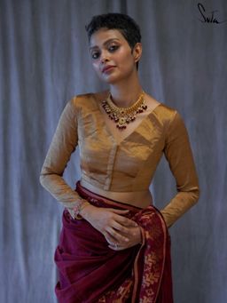 Suta - Women Gold Solid Chanderi Silk Stitched Blouse
