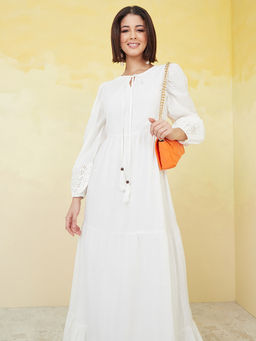 Styli - Broderie Tie Up Neck Tired Maxi Dress