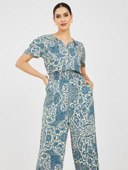 Styli - Printed Smocked Waist Jumpsuit
