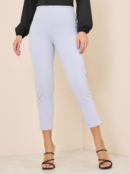 Styli - Women's Lilac 2 Way Stretch Slim Fit Crop Pants with Zip Cuff Detail
