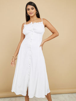 Styli - Button Placket Strappy A-Line Midi Dress