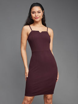 Miss Chase - Women's Dark Purple Shoulder Strap Mini Bodycon Dress