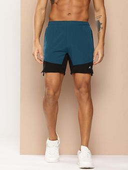 Alcis - Men Teal and Black Colorblock Slim Fit Running Shorts