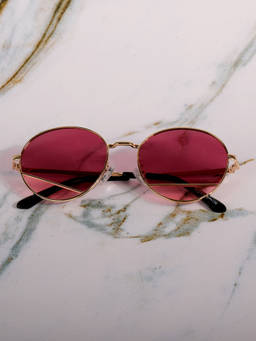DukieKooky - Unisex Kids Golden Frame and Twin Shade Red Lens Round Sunglasses