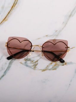 DukieKooky - Unisex Kids Heart Shape Golden Frame and Brown Lens Butterfly Sunglasses