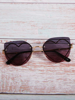 DukieKooky - Unisex Kids Heart Shape Golden Frame and Grey Lens Butterfly Sunglasses