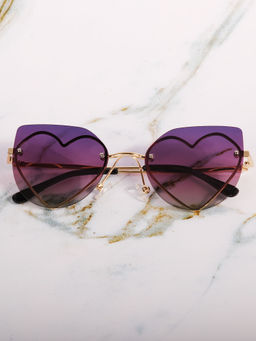 DukieKooky - Unisex Kids Heart Shape Golden Frame and Purple Lens Butterfly Sunglasses