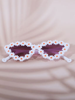 DukieKooky - Unisex Kids White Floral Cat-Eye Sunglasses Boys and Girls