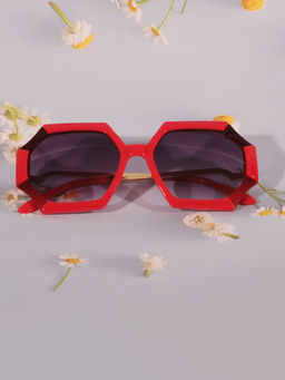 DukieKooky - Unisex Kids Red and Black Hexagonal Sunglasses