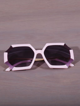 DukieKooky - Unisex Kids White and Black Hexagonal Sunglasses