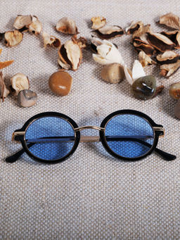 DukieKooky - Kids Blue Lens and Black Frame Round Sunglasses